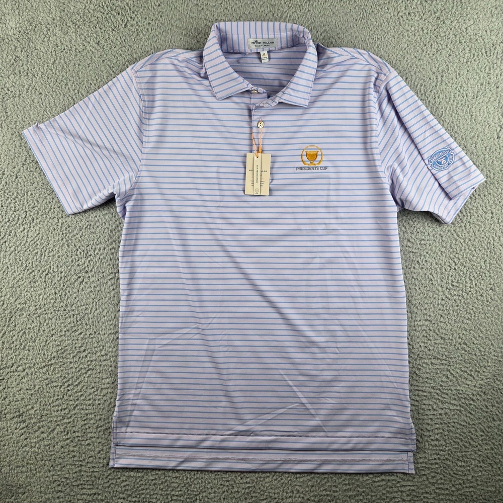 Peter Millar Light Blue and White Striped Polo. Presidents Cup/Medinah